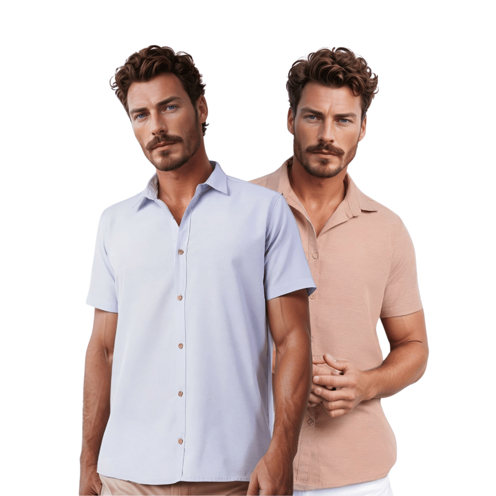 Kit 2 Camisa Social Masculino Manga Curta Blusa Social Linho Premium Camisa Linho Masculina Slim