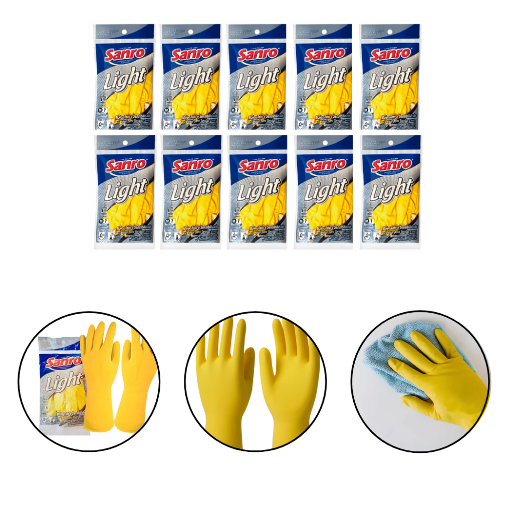 Kit 10 Luvas Sanro Light Antiderrapante Para Limpeza Jardinagem Tamanho M
