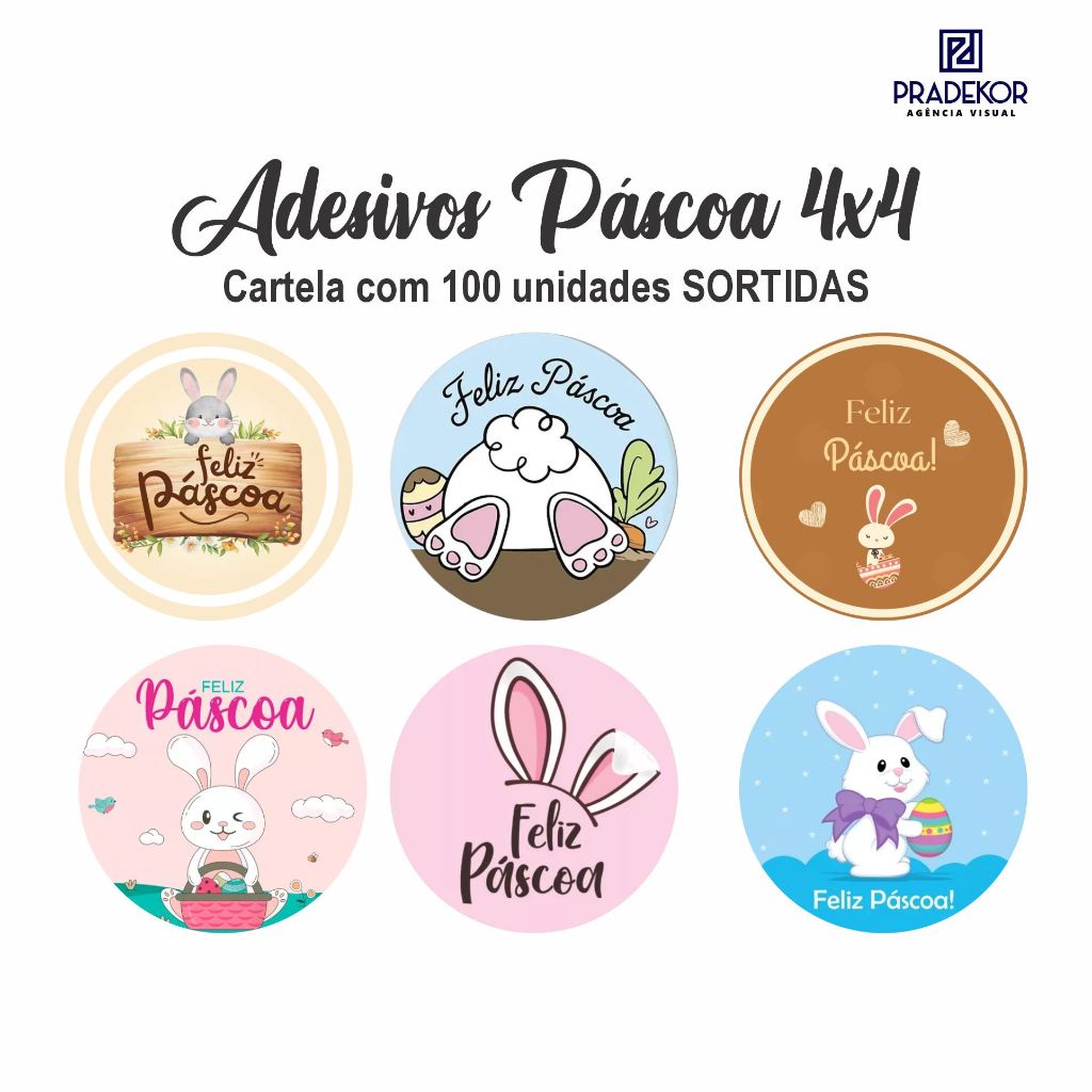 Cartela 100 Adesivos SORTIDAS Etiqueta Feliz Páscoa Cliente 4X4 autocolantes em Oferta na Shopee