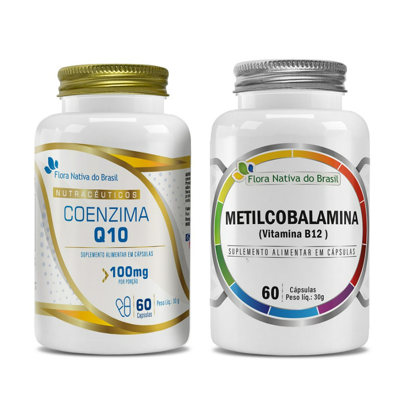 Kit de Suplementos Alimentares em cápsulas CoenzimaQ10 + Vitamina B12 (60 cáps) - Flora Nativa