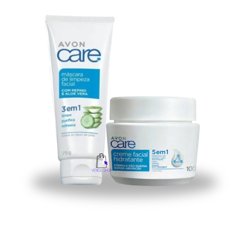Kit Skincare Máscara de Limpeza Facial Pepino e Aloe Vera 75g + Creme Facial Hidratante 5 em 1 100g Avon Care