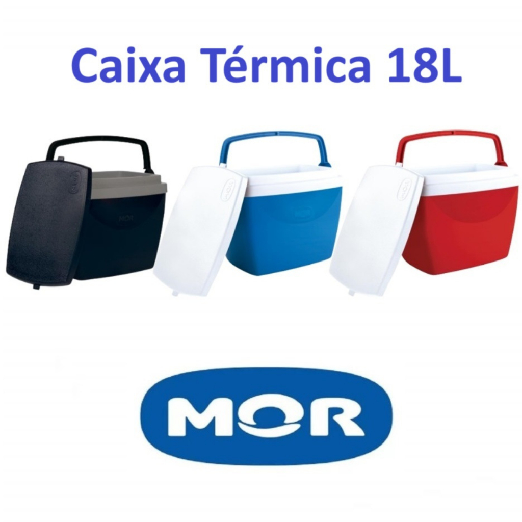 Caixa Térmica Cooler Com Alça 18L Litros Azul Vermelho Preto Mor 24 Latinhas Com Porta Copos em Oferta na Shopee