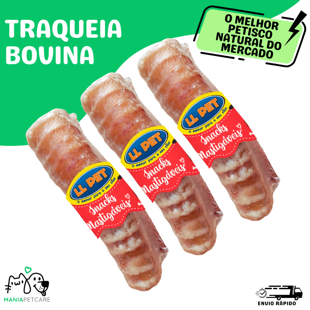 Petiscos para Cachorro Natural Traqueia Bovina Desidratada com 3 unidades LL Pet em Oferta na Shopee