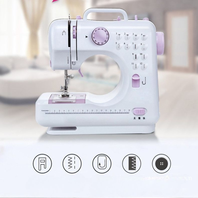 Mini Máquina De Costura Doméstica Multifuncional Composta de 12 Pontos Versátil - Bivolt