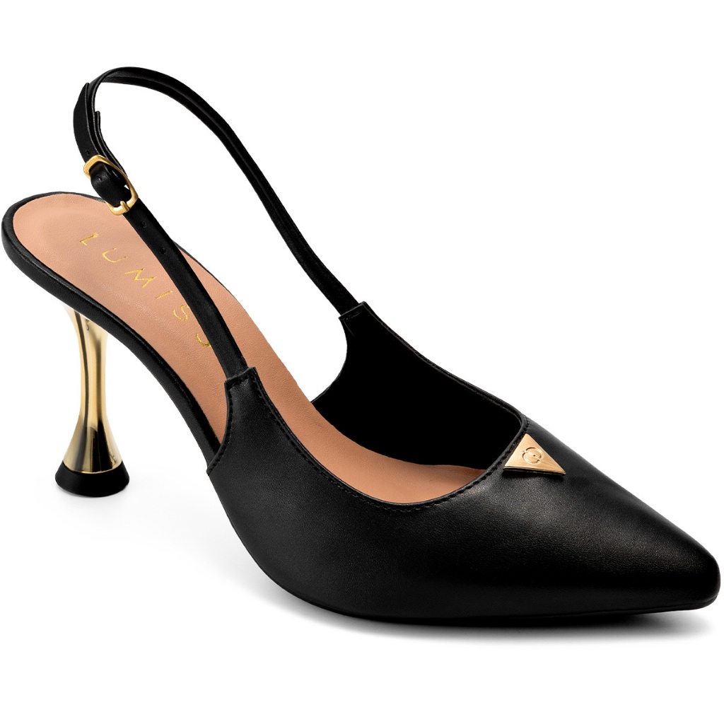 Scarpin Feminino Lumiss Bico Fino Salto Alto Fino Metalizado Preto em Oferta na Shopee