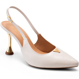 Scarpin Feminino Lumiss Bico Fino Salto Alto Fino Metalizado Off White em Oferta na Shopee