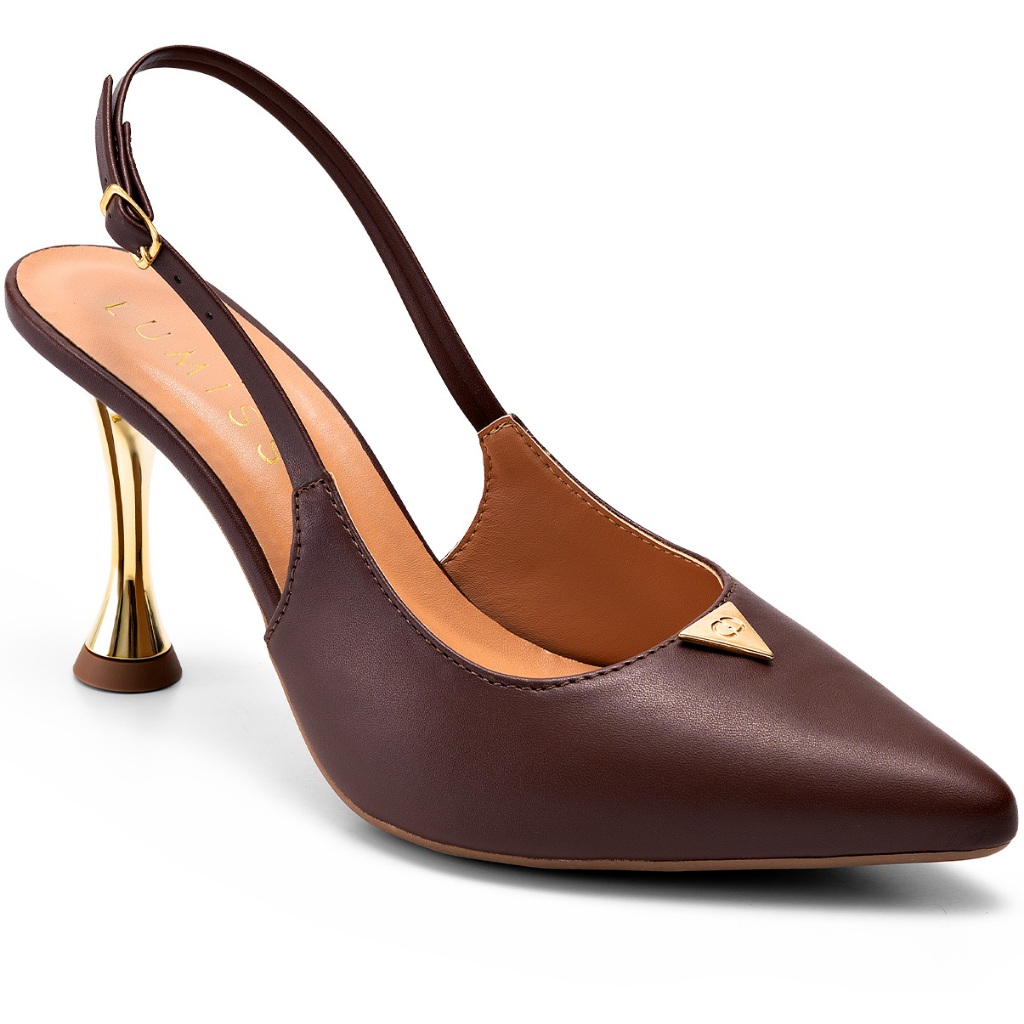 Scarpin Feminino Lumiss Bico Fino Salto Alto Fino Metalizado Marrom - Women Shoes