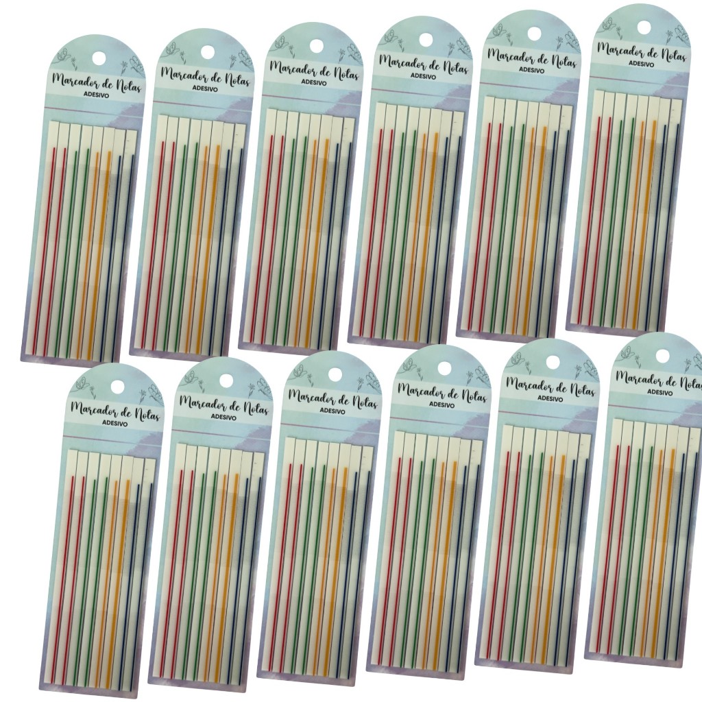 Kit 12 Cartelas Marca Texto em Fita Auto Adesivo Livro Estudo Tira Colante