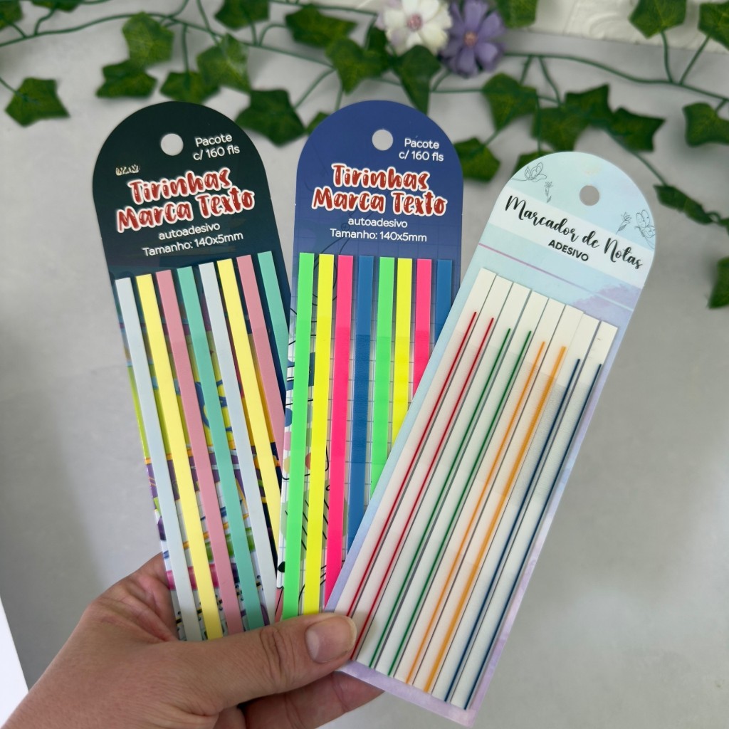 Cartela Marca Texto em Fita Auto Adesivo Livro Estudo Tira Colante