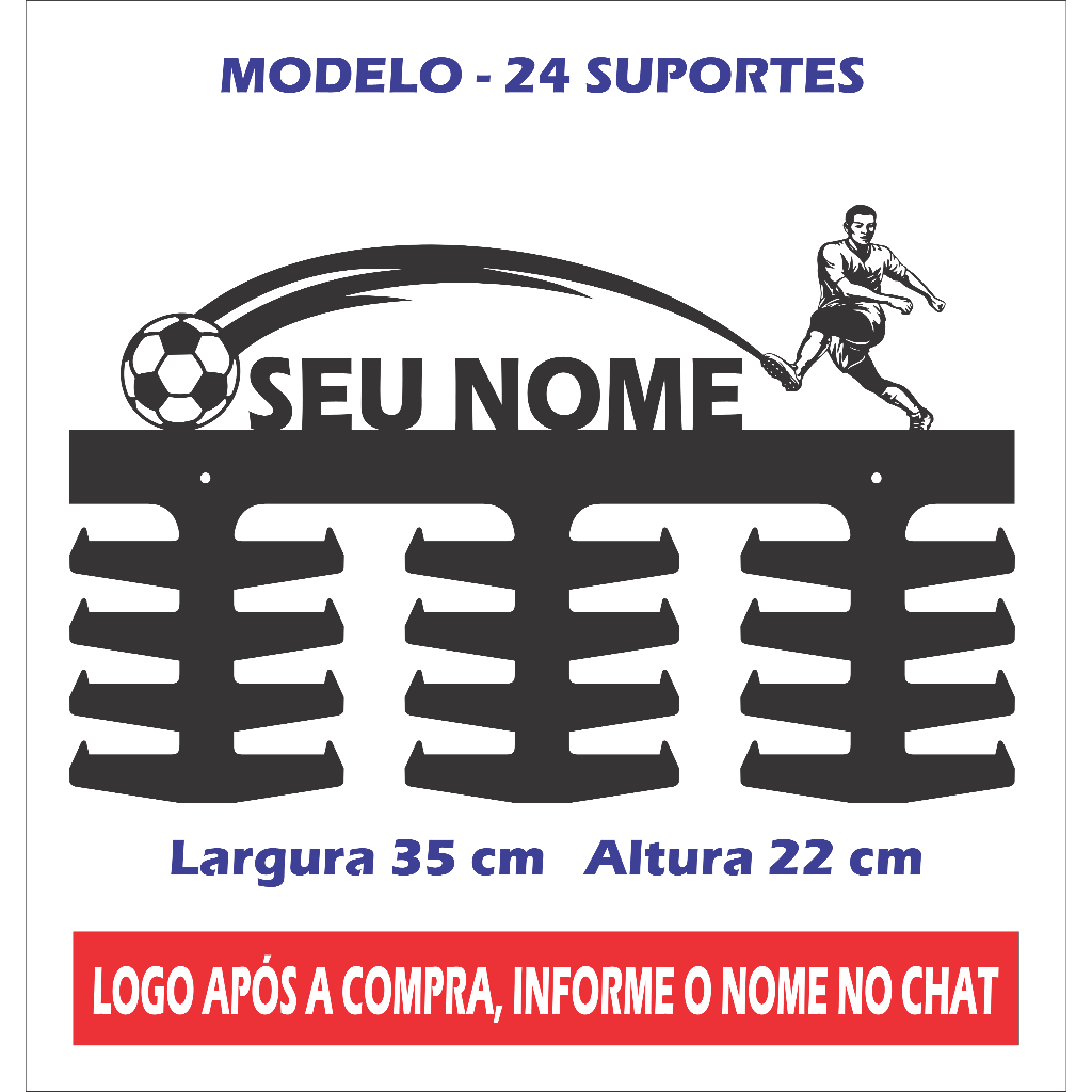 Porta Medalhas Futebol Chute Com Nome Personalizado Masc e Fem MDF 18-24-36-48 Suportes