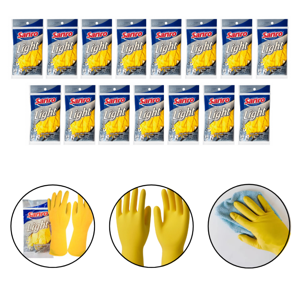 Kit 15 Luvas Sanro Light Antiderrapante Para Limpeza Jardinagem Tamanho P