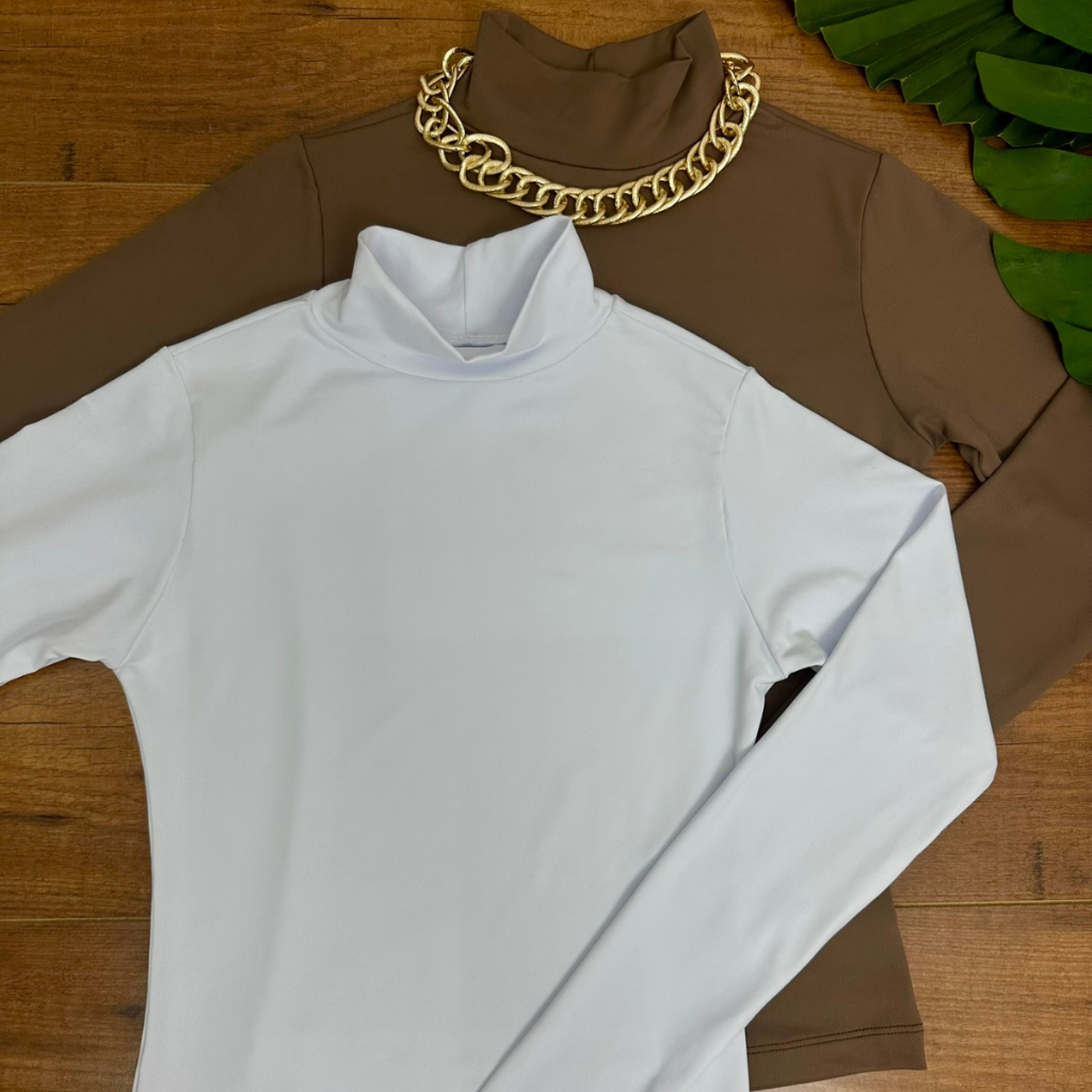 Kit 2 Blusa Manga Longa Gola Alta Confortável Inverno Noite Básica em Oferta na Shopee