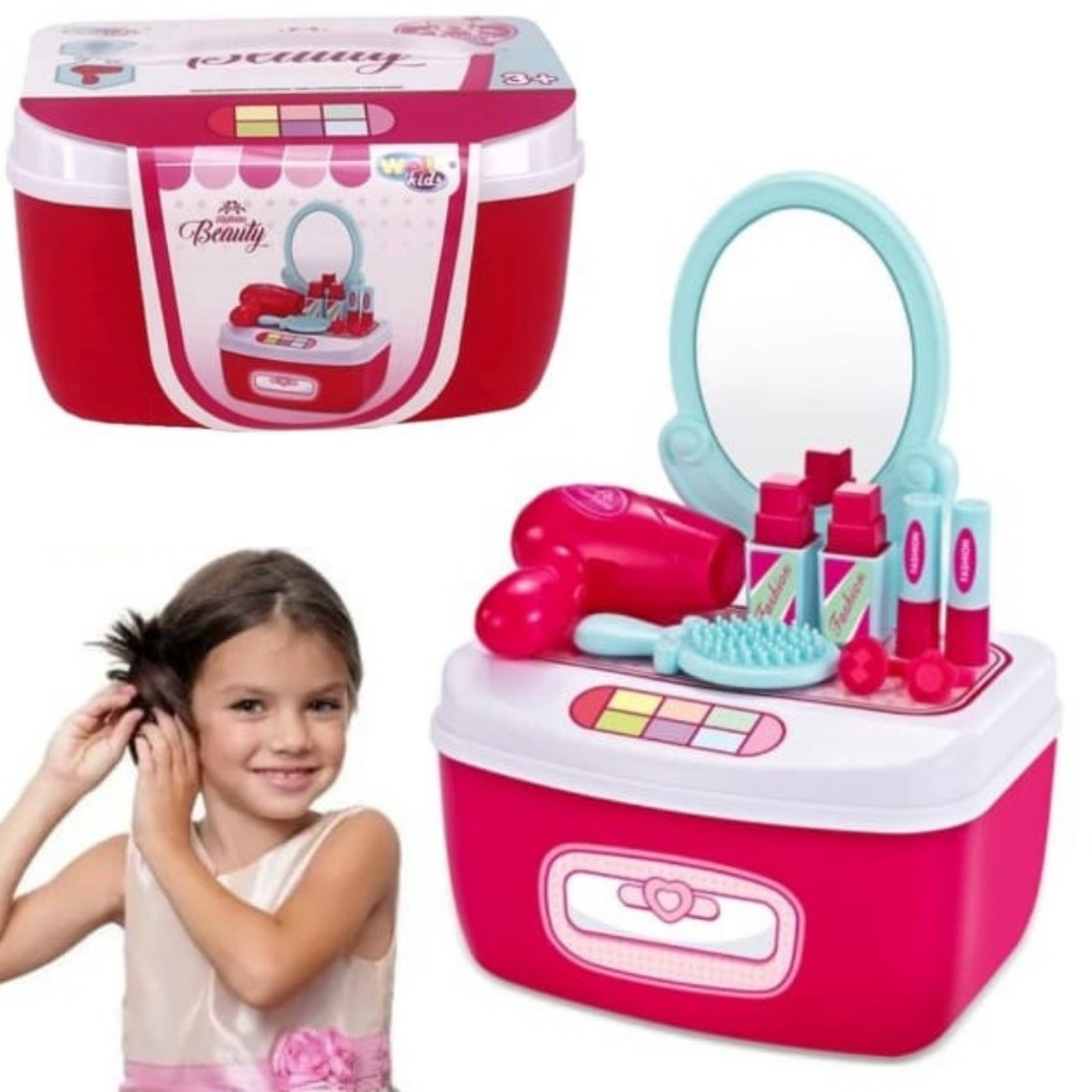 MALETA DE BELEZA BEAUTY INFANTIL PARA MENINAS BRINQUEDO 12 PÇS KIT MAQUIAGEM FAZ DE CONTA EDUCATIVO