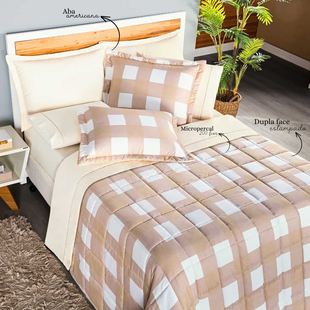 Kit Cobre Leito 3 Peças Colcha Dupla Face Matelado Percal 200 Fios Solteiro\Casal\Queen\King Austin em Oferta na Shopee