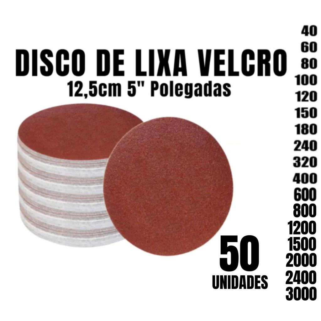 Kit 50 Disco Lixa Velcro 125mm Sem Furos Lixadeira Roto Orbital para Ferro Metal Madeira e Massa em Oferta na Shopee