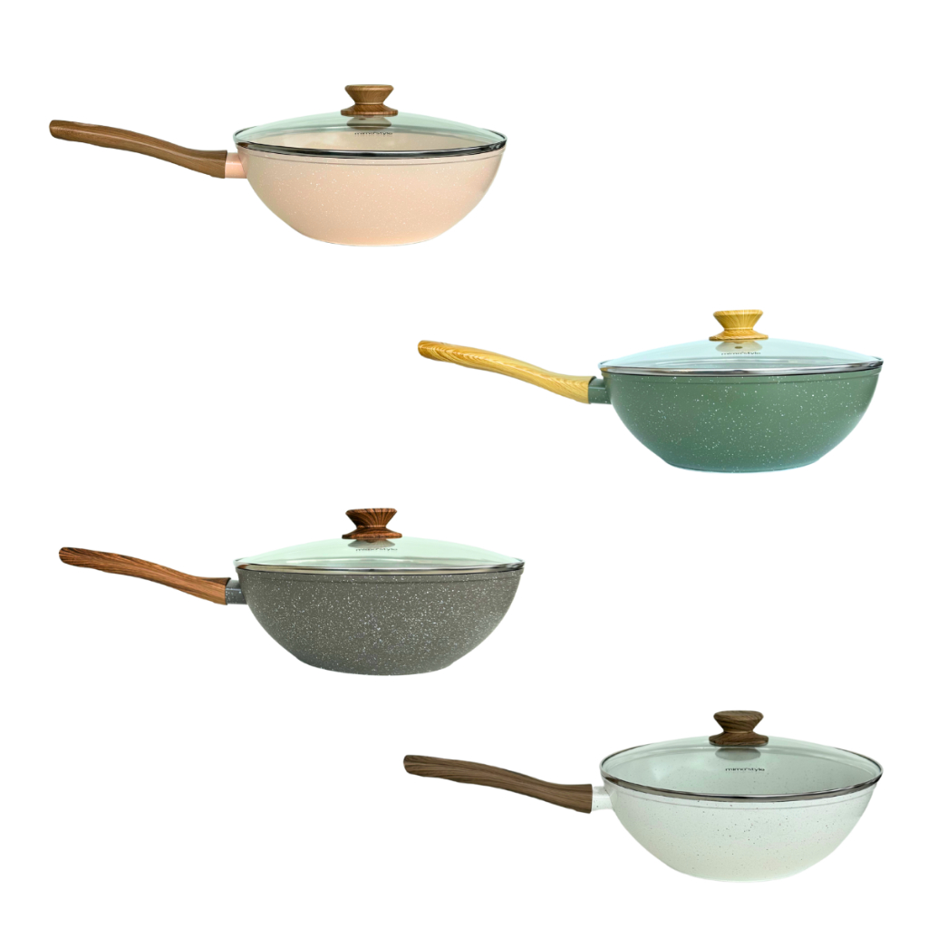 Panela Wok Resistente Antiaderente Indução Com Tampa Revestida em Cerâmica Fundo Triplo Fogão Cooktop Cozinhar Receita