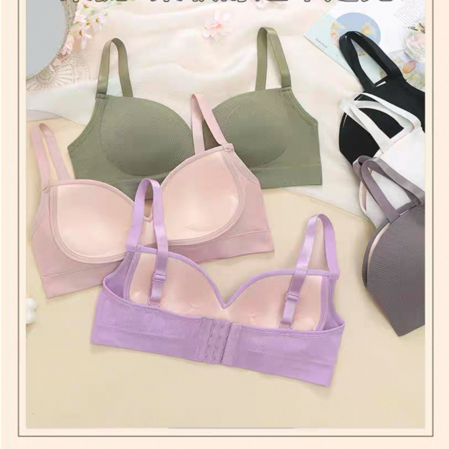 Sutiã sexy de cor sólida confortável e respirável com fivela traseira, alças ajustáveis, elegante, sem anel de aço, roup em Oferta na Shopee