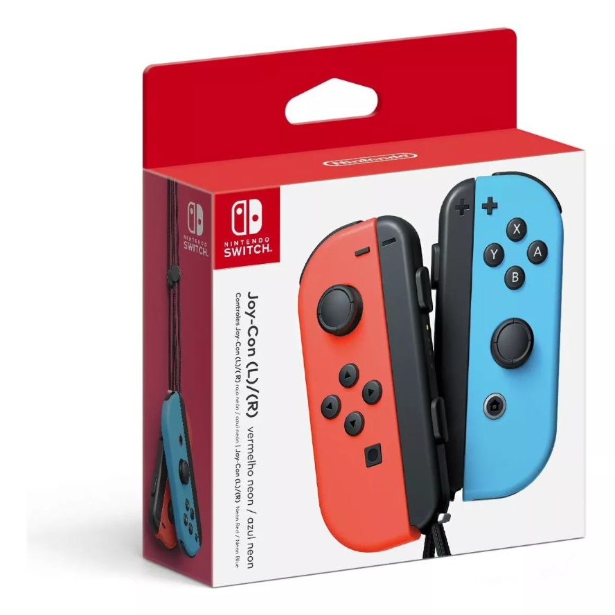 Controle Joy-Con Nintendo Switch Original Vermelho Neon e Azul Neon Sem Fio
