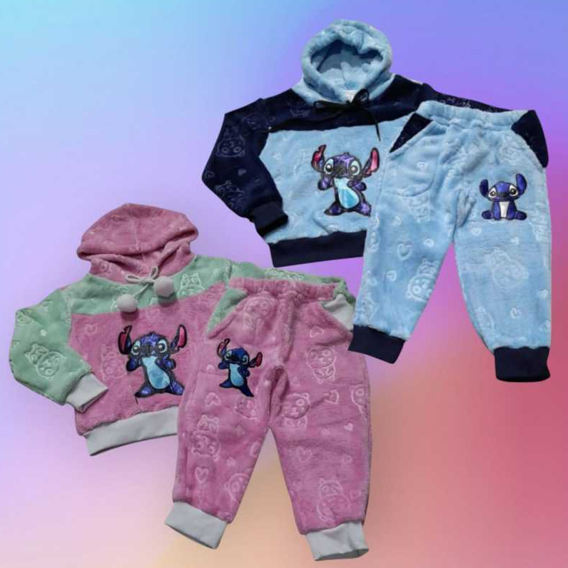 Conjunto Moletom Stitch Peluciado Infantil Menina e Menino Inverno Macio Confortável e Quentinho Unissex Frio