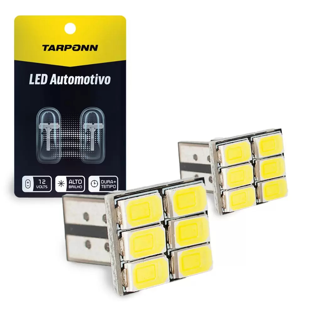 Par Lâmpada Led Interior Carro Canbus T10 6 Leds 12V 6000k Tarponn em Oferta na Shopee