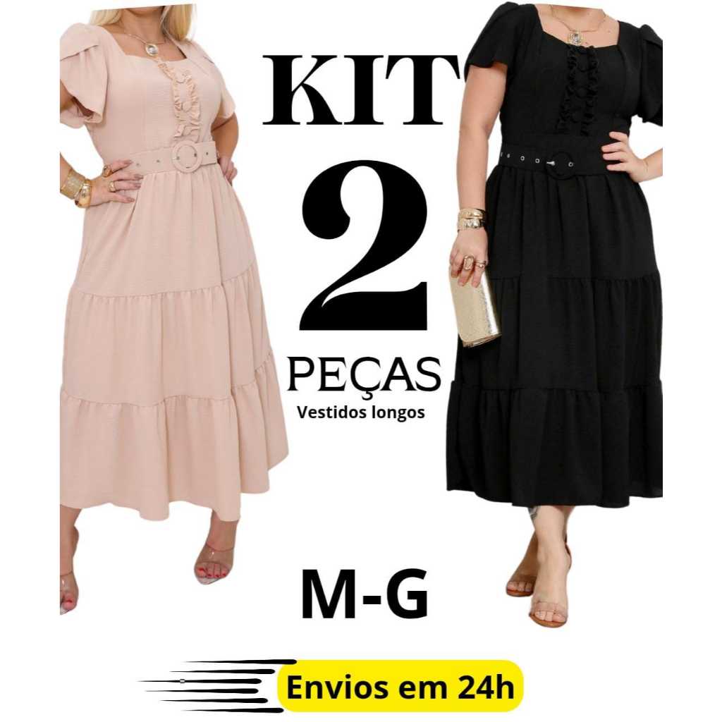 Kit 2 Vestidos Feminino 3 Marias com Cinto ,Botões na Frente e  Elegância - Moda Casual