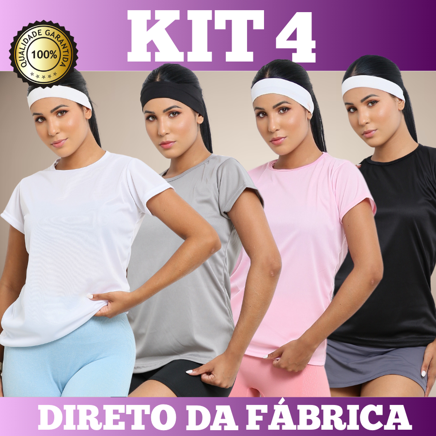 4 Camisetas Feminina Blusa Academia Manga Dry Fit Fitness Treino