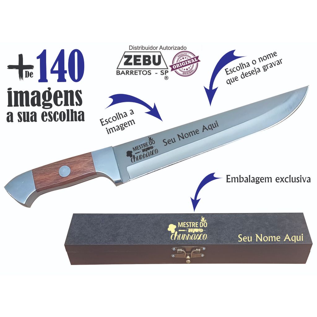 Faca de  Churrasco 9 polegadas  Zebu Barretos Personalizada a laser