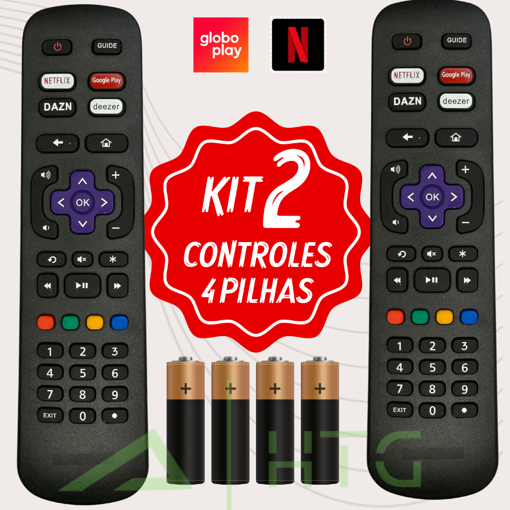 Kit Controle Remoto TV Smart AOC Roku 32S5195/78G 43S5195/78G Netflix GloboPlay DAZN Deezer SKY-9091 em Oferta na Shopee
