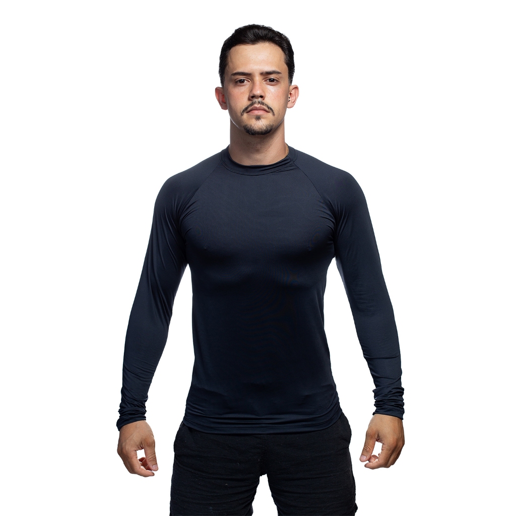 Camisa Preta Proteção Academia Uv 50+ Tecido Gelado Segunda Pele Praia Piscina Camiseta
