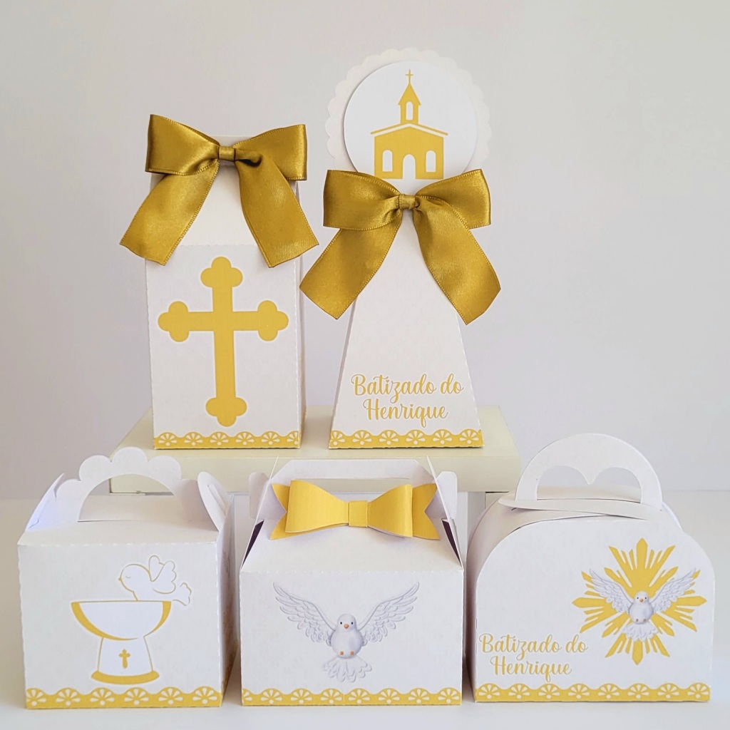 Personalizados Batizado Dourado - Lembrancinha e caixinhas personalizadas