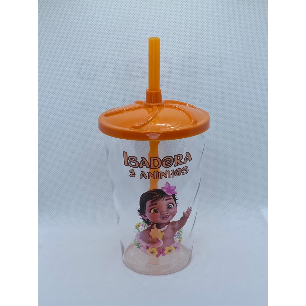Kit Copo Twister 300ml Com Tampa Personalizado Moana