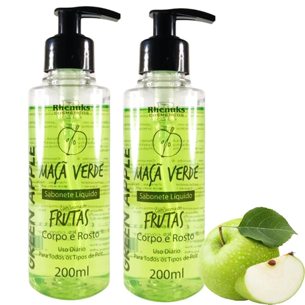 Kit 2 Sabonetes Líquidos Maça Verde  Perfume com Cuidado e Higiene Essência Incrível Super Cheiroso