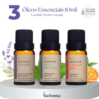 Kit 3 Óleos Essenciais Aromaterapia Via Aroma 10ml – Lavanda, Menta Piperita e Laranja Doce em Oferta na Shopee