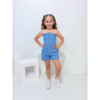 Macacão tomara que caia Jeans infantil menina Blogueirinha diva em Oferta na Shopee