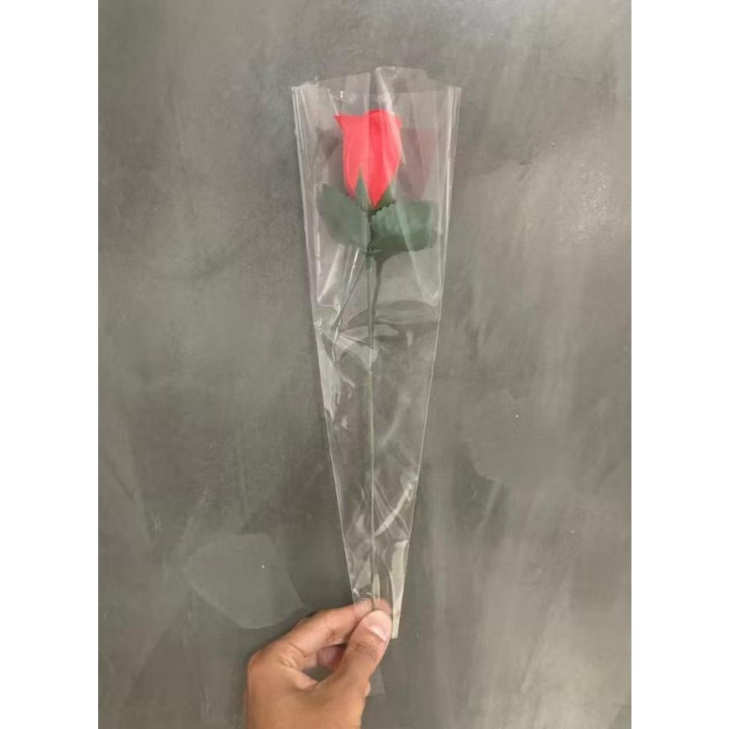 Kit 100 Rosas Vermelhas Artificiais Botão + 100 Embalagens Dias Das Mães Presente Rosa com Embalagem