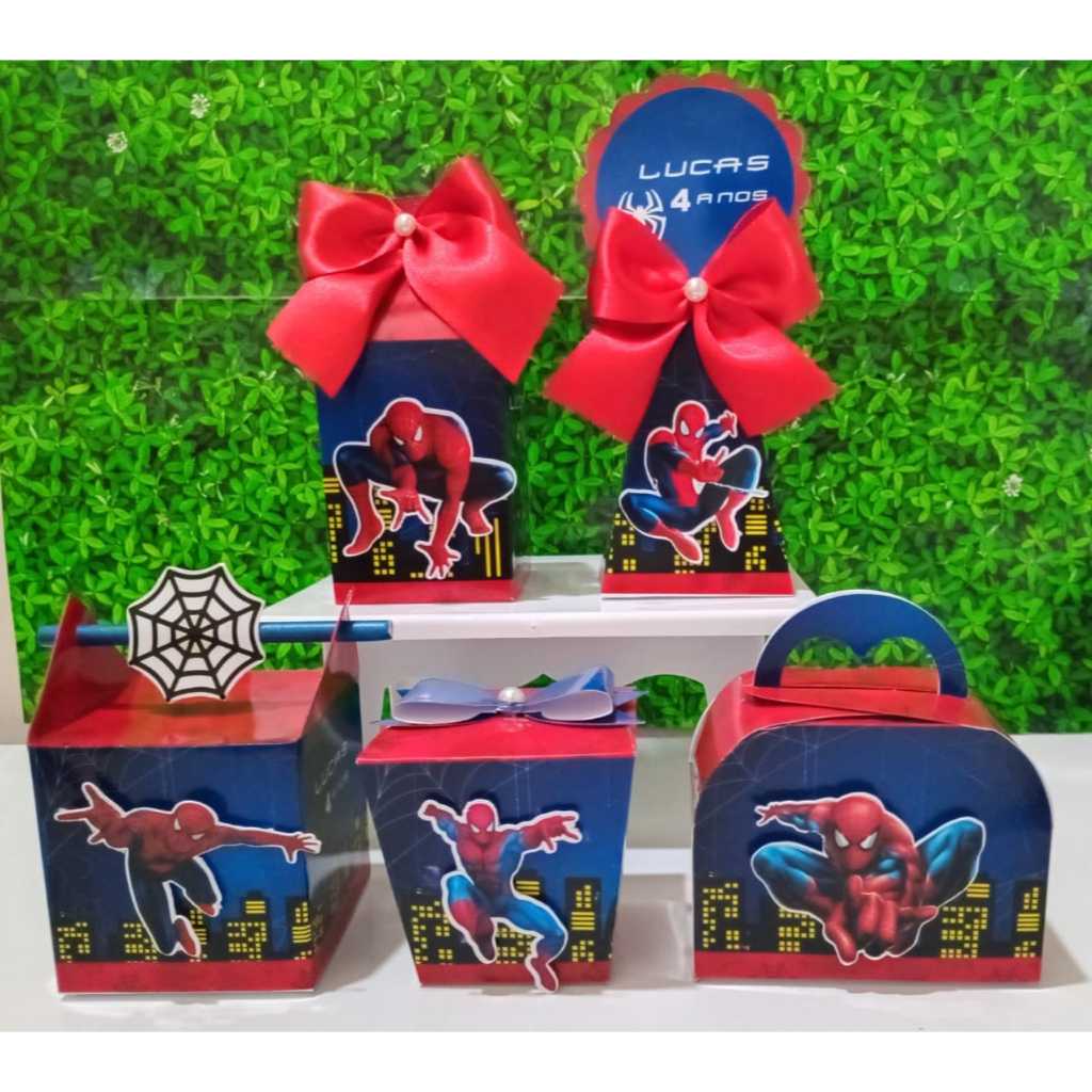 Kit Festa Personalizados - HOMEM ARANHA - PEGUE E MONTE - Caixinhas para lembrancinhas de aniversário -COM APLIQUE 3D