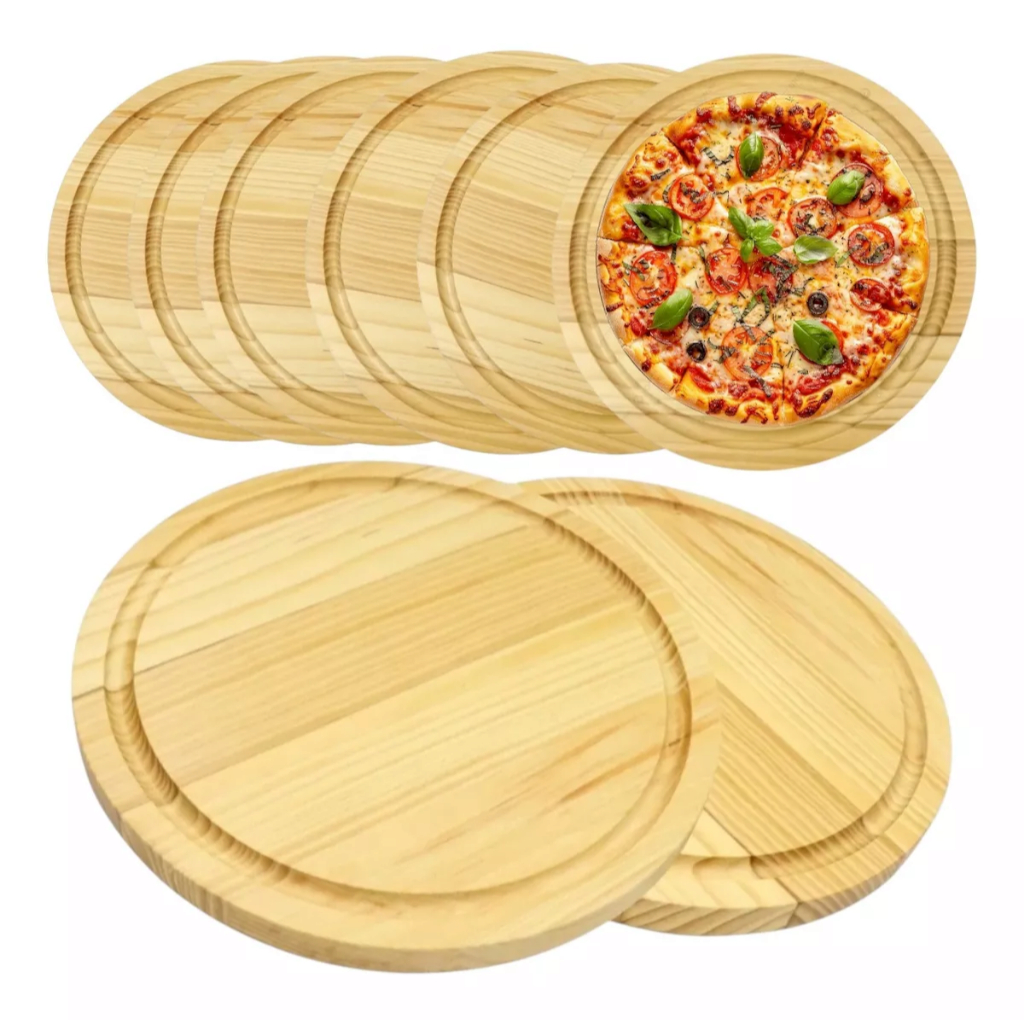 Kit Tabua De Pizza 35cm Com 10 Unidades Em Madeira Pinus