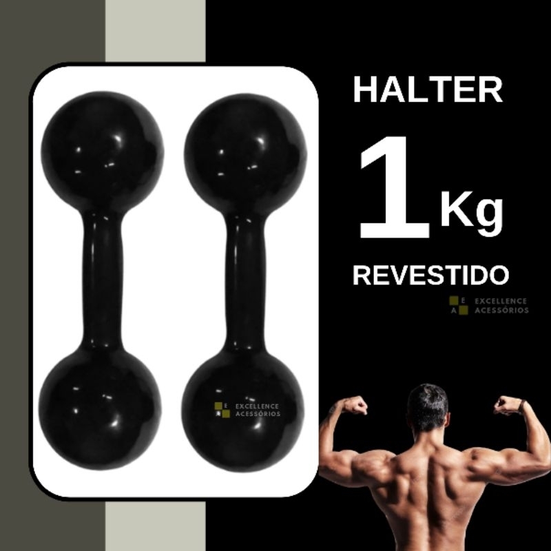 Halter o par 1kg cada unidade total do kit 2kg emborrachado halteres Barato