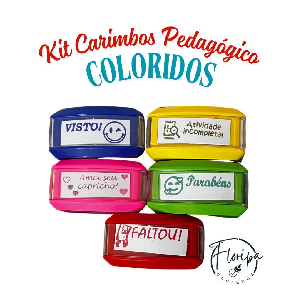 KIT CARIMBOS PERSONALIZADOS PEDAGOGICOS PROFESSORES TINTA COLORIDA