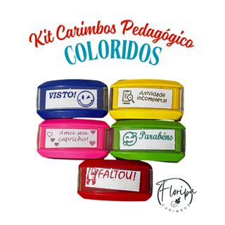 KIT CARIMBOS PERSONALIZADOS PEDAGOGICOS PROFESSORES TINTA COLORIDA em Oferta na Shopee