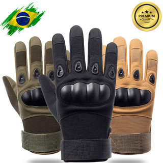 Luva Tática Operacional com dedo Militar Moto Ciclismo Trilha Esportes Airsoft PRETA VERDE TAN