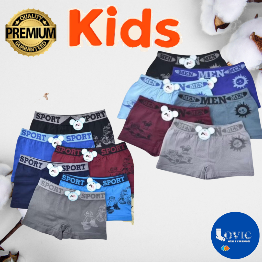 Kit Até 10 Cuecas Boxer Infantil Juvenil Criança Masculino em Oferta na Shopee