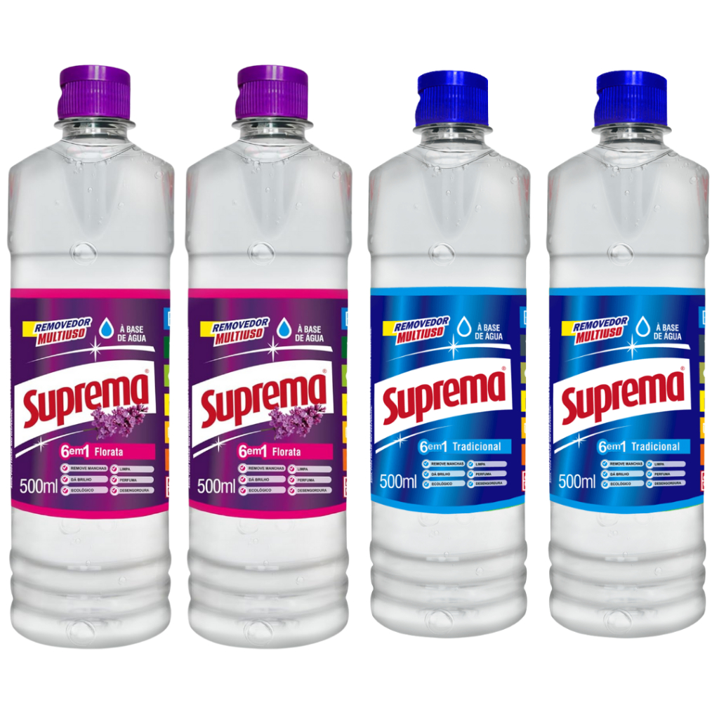 Removedor Suprema Perfumado Kit 4 Unidades Florata + Tradicional Multisuperfícies 500ml