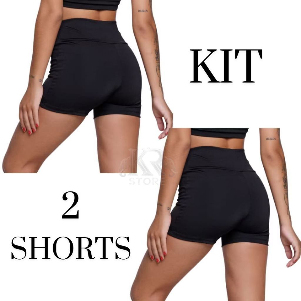 Kit C/ 2 Shorts Legging Feminino Meia Coxa Cintura Alta Bermuda Zero Transparência Academia