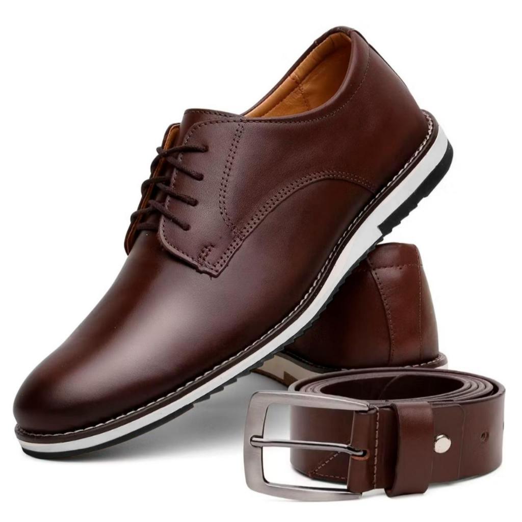 Sapato Social Masculino Oxford Sport Fino Elegante de Couro Leve Confortável Com Solado Top + Cinto em Oferta na Shopee