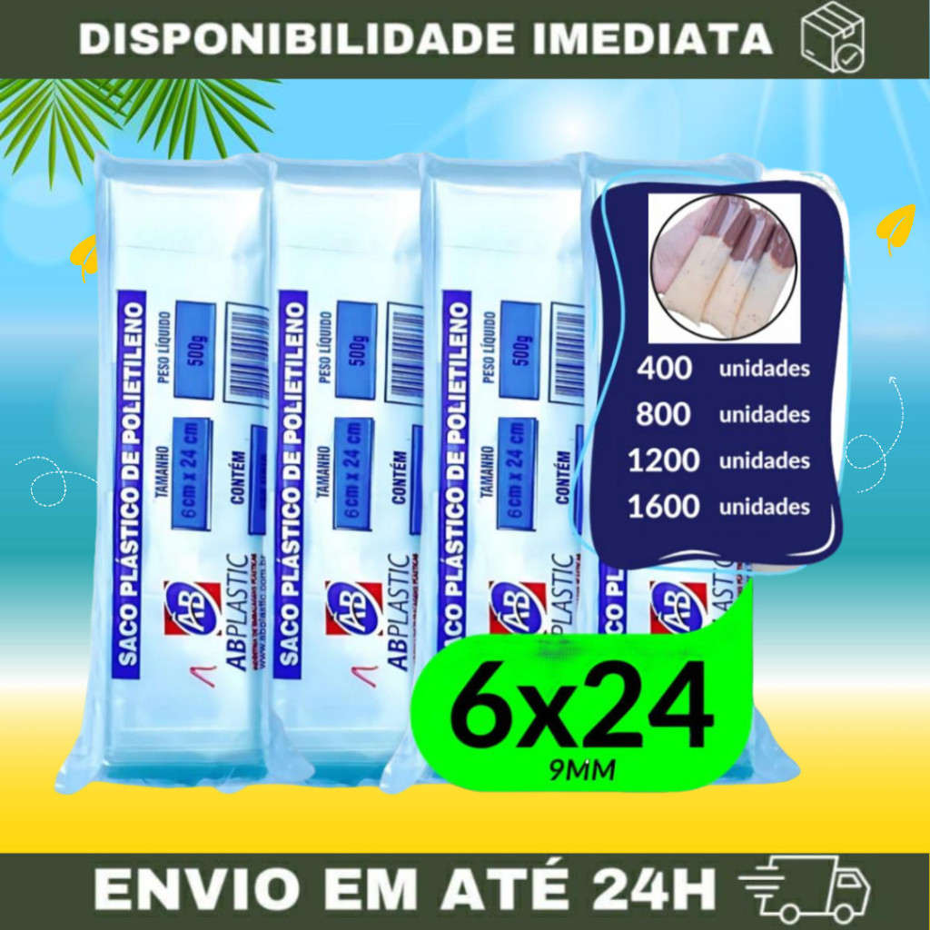 Saquinho Transparente 9mm 6x24 (Grosso) - Embalagem para Geladinho/Geladão - Escolha a Quantidade | ABPlastic em Oferta na Shopee