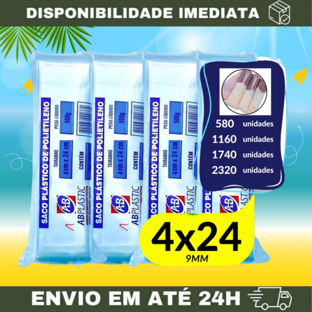 Saquinho Transparente 9mm 4x24 (Grosso) - Embalagem para Geladinho/Geladão - Escolha a Quantidade | ABPlastic em Oferta na Shopee