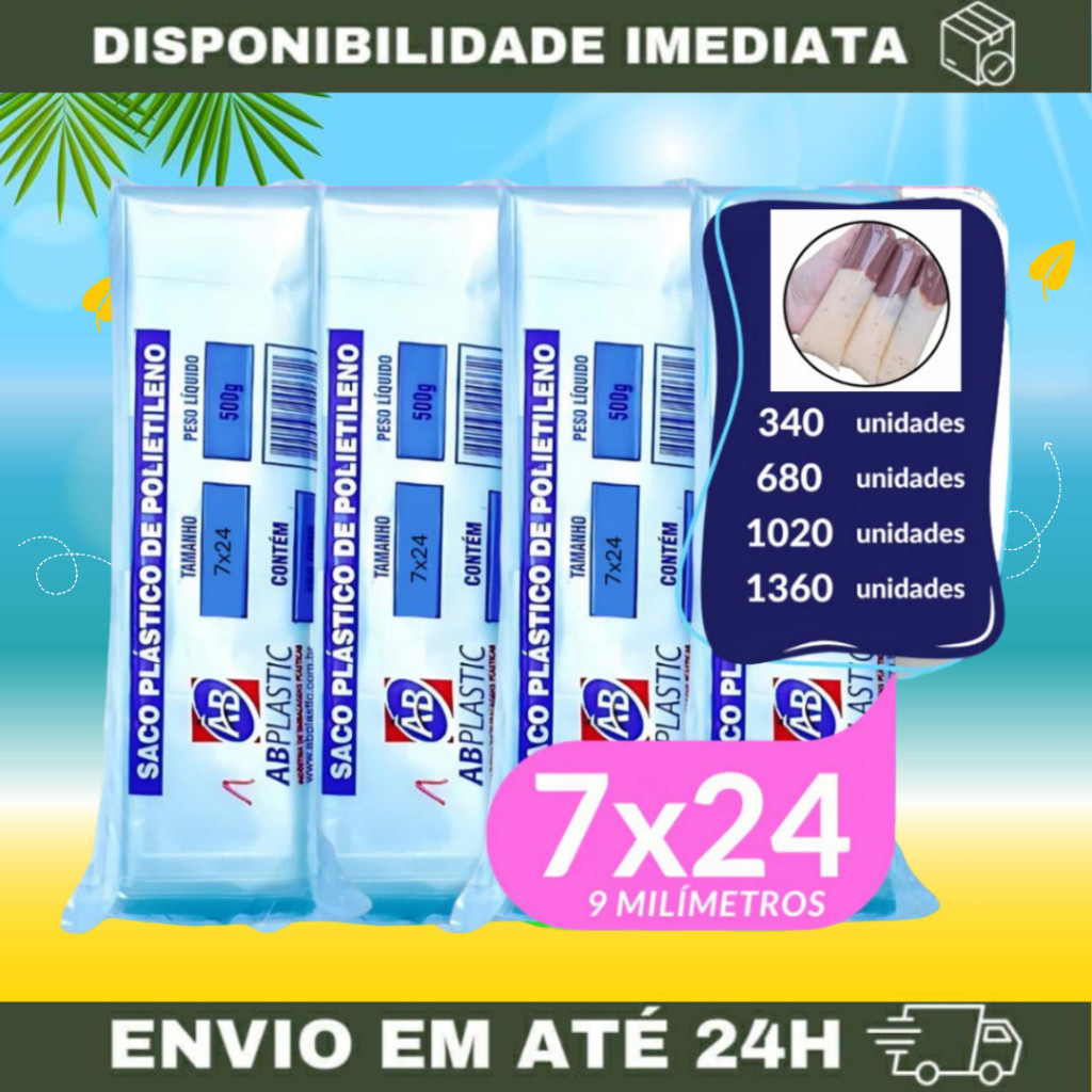 Saquinho Transparente 9mm 7x24 (Grosso) - Embalagem para Geladinho/Geladão - Escolha a Quantidade | ABPlastic em Oferta na Shopee