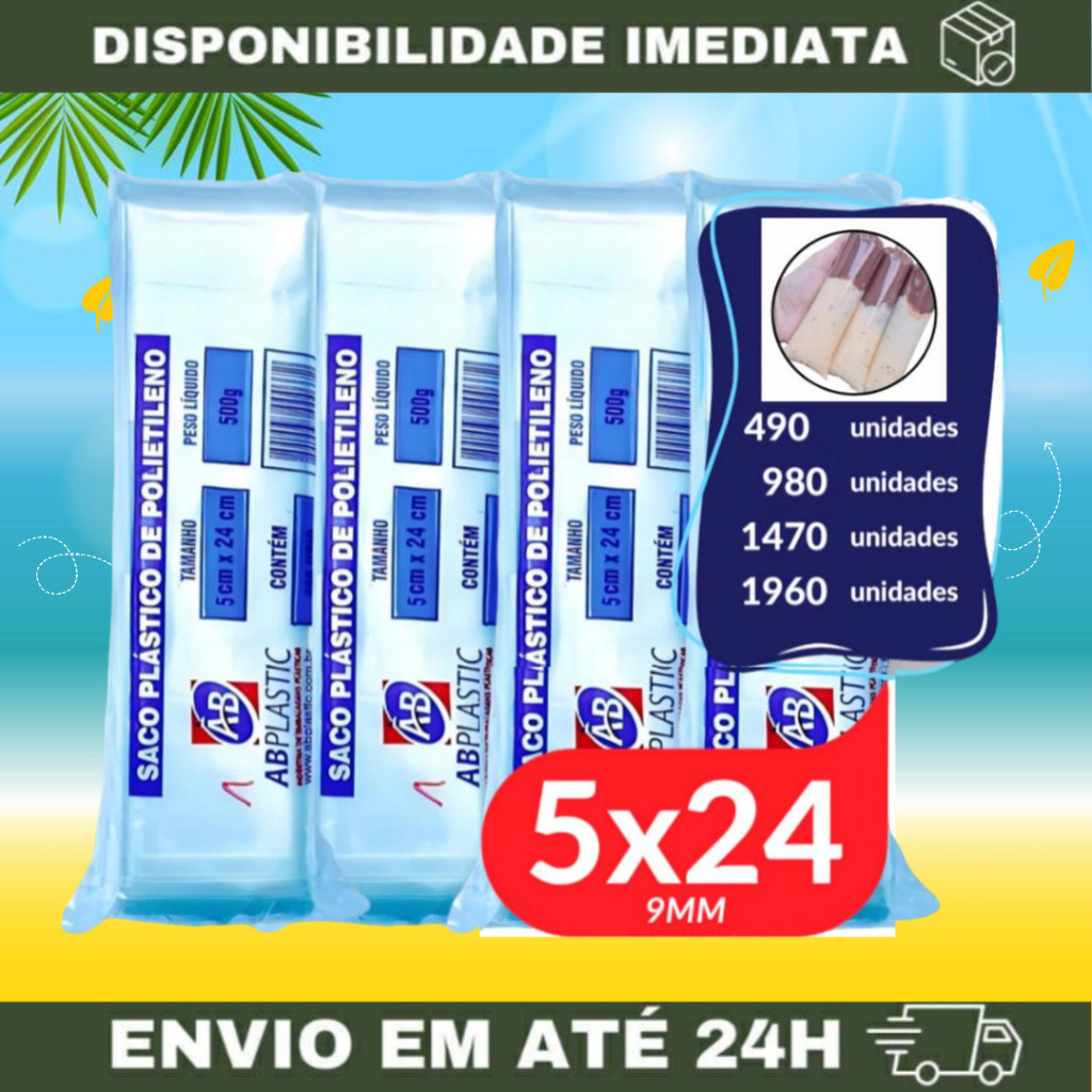 Saquinho Transparente 9mm 5x24 (Grosso) - Embalagem para Geladinho/Geladão - Escolha a Quantidade | ABPlastic em Oferta na Shopee