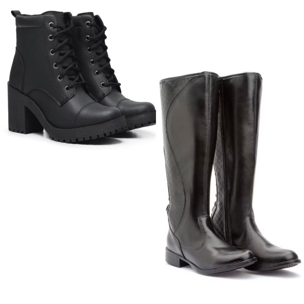 Kit 2 Pares de Bota Coturno Feminina Cano Longo e Baixo Blogueira Super Confortável Pronta Entrega Promocao